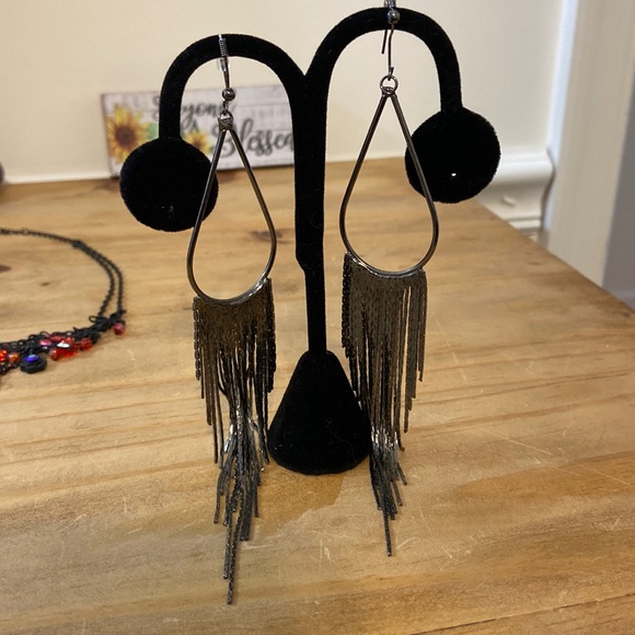 Not4 sale sold Bundle Gunmetal fringe boho long earrings - Picture 2 of 13